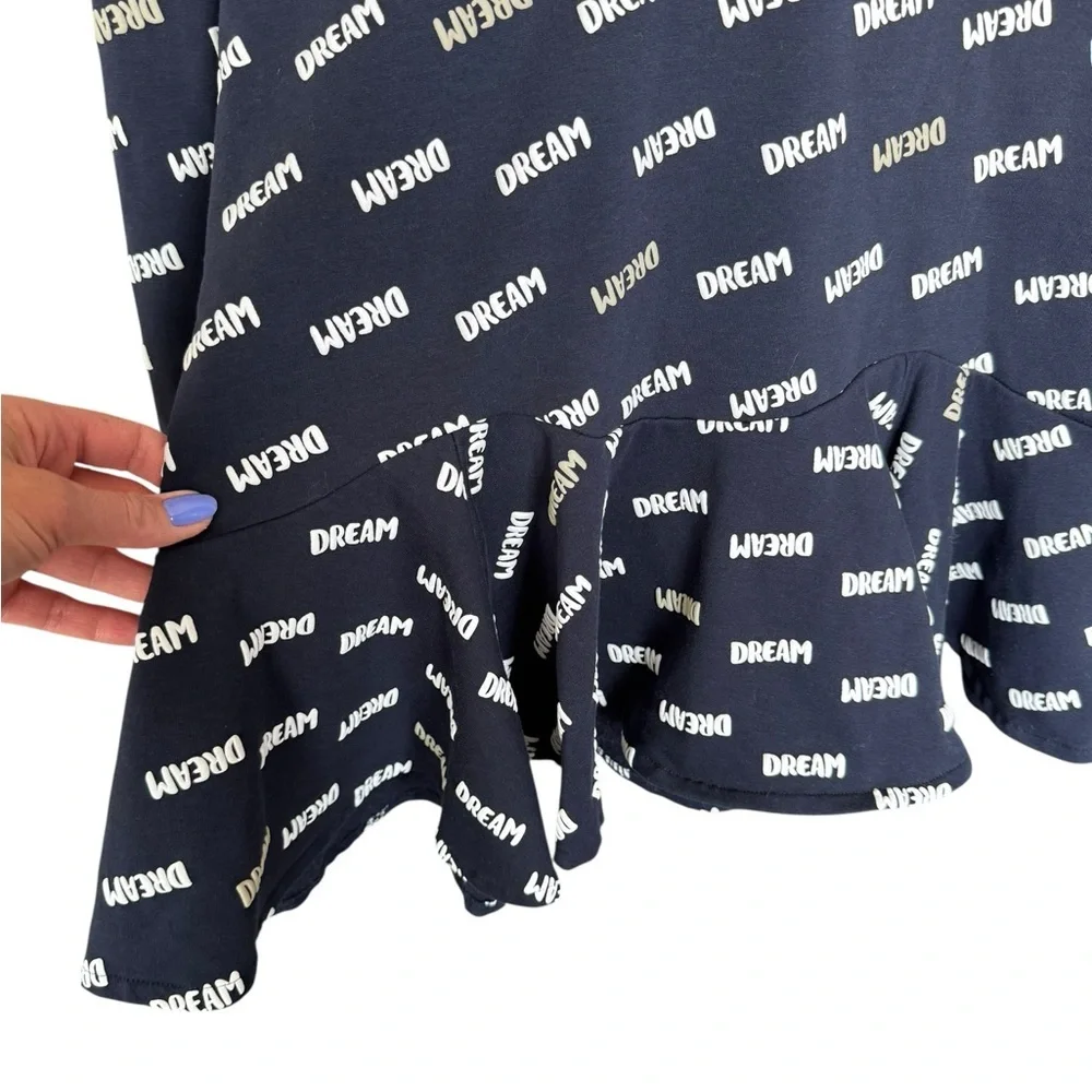 Mayoral Girls Dream Print Peplum Hoodie Navy Graphic Ruffle Hem Cute 14 V1